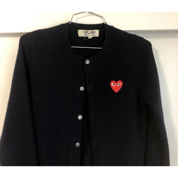 COMME DES GARCONS PLAY CARDIGAN  SWEATER JAPAN SIZE S NAVY BLUE $455 - Picture 8 of 11